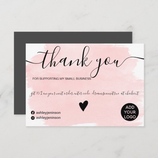 Moderne rosa abstrakte Wasserfarbenordnung Vielen Dankeskarte (Vorne/Hinten)