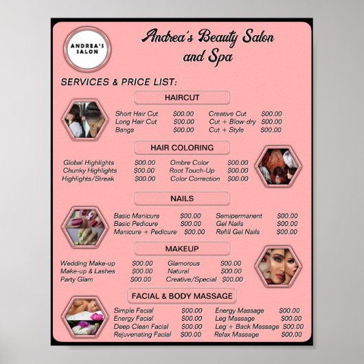 Moderne Rosa Add-Logos Fotos Salon & Wellness-Cent Poster (Vorne)