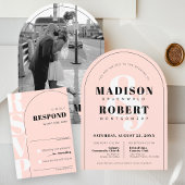 Moderne rosa Ampere und Arch Wedding RSVP Card