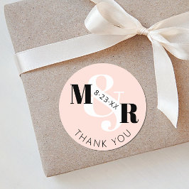 Moderne rosa Ampersand Monogram Wedding Vielen Dan Runder Aufkleber