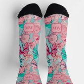 Moderne rosa aquamarine große Bogen monogramm chic Socken (Oben)