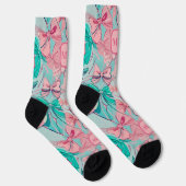 Moderne rosa aquamarine große Bogen monogramm chic Socken (Rechts)