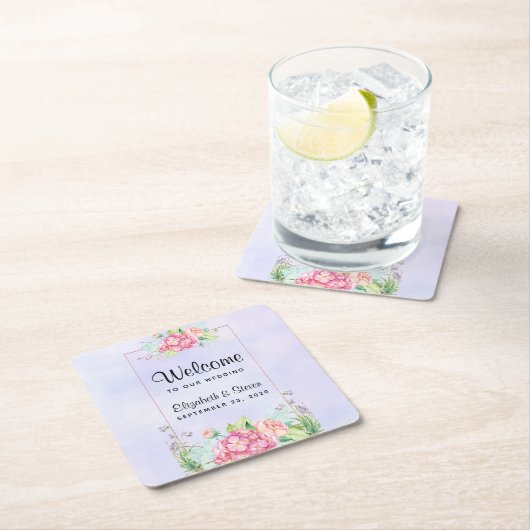 Moderne rosa Aquarellbilder Rechteckiger Pappuntersetzer (Vor Ort)