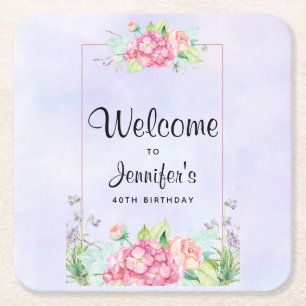 Moderne rosa Aquarellbilder zum Geburtstag Rechteckiger Pappuntersetzer