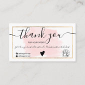 Moderne rosa Aquarellgoldfolie Ordnung Vielen Dank Visitenkarte (Vorderseite)