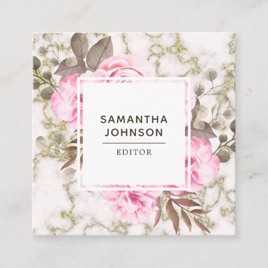Moderne rosa Aquarellmarborn Gold Quadratische Visitenkarte (Vorderseite)