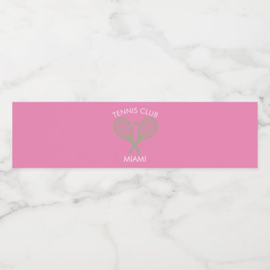 Moderne rosa Atmosphäre Elegante Klassische Tennis Wasserflaschenetikett (Einzelnes Label)