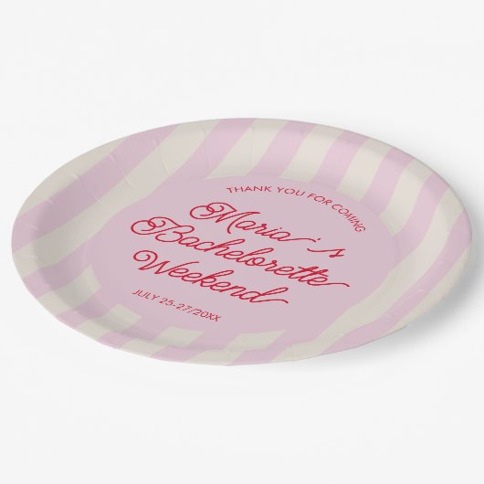 Moderne rosa Bachelorete Party Papierplatte Pappteller (Schrägansicht)