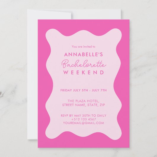 Moderne rosa Bachelorette Einladung Wavy (Vorderseite)
