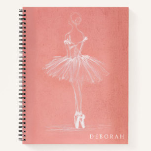 Moderne rosa Ballerina-Skizze mit individuellem Na Notizblock
