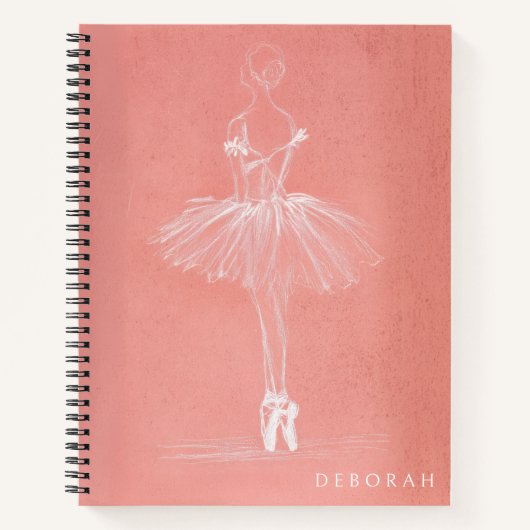 Moderne rosa Ballerina-Skizze mit individuellem Na Notizblock (Vorderseite)