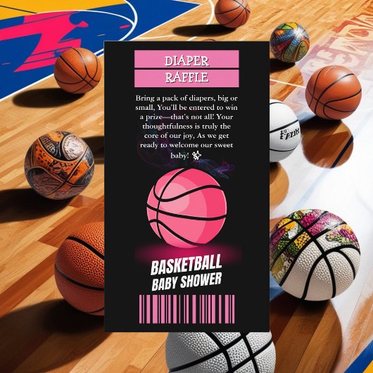 Moderne rosa Basketball Ticket Ball Baby Dusche Begleitkarte