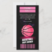 Moderne rosa Basketball Ticket Ball Baby Dusche Dankeskarte (Vorderseite)