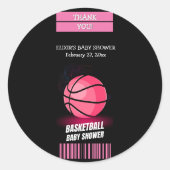 Moderne rosa Basketball Ticket Ball Baby Dusche Runder Aufkleber (Vorderseite)