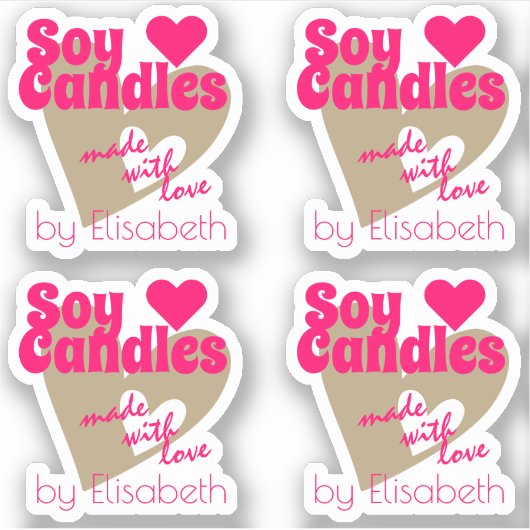 Moderne rosa, beige Herzen aus Liebe Soy Candle Aufkleber (Vorderseite)
