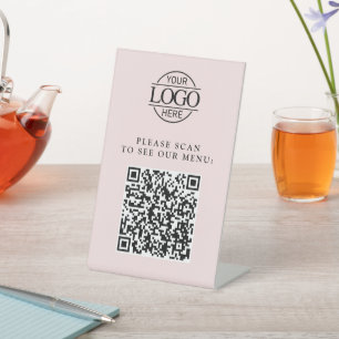 Moderne rosa benutzerdefinierte Geschäftslogo-QR-C Sockelschild