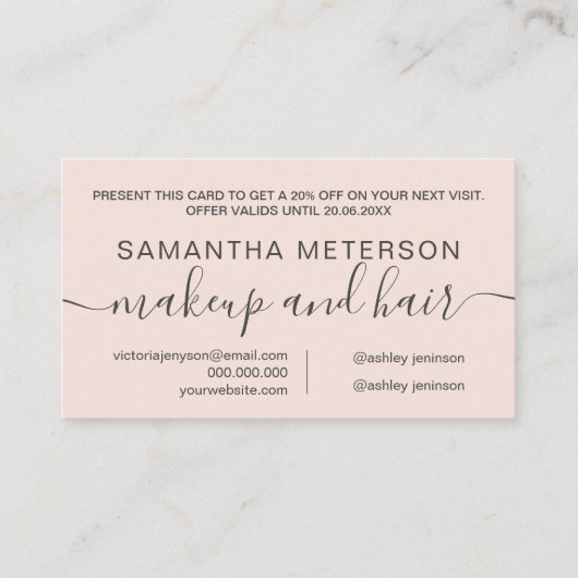 Moderne, rosa berufliche Typografie Rabattkarte (Rückseite)