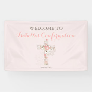 Moderne Rosa Bestätigung Blumenkreuz Name Banner