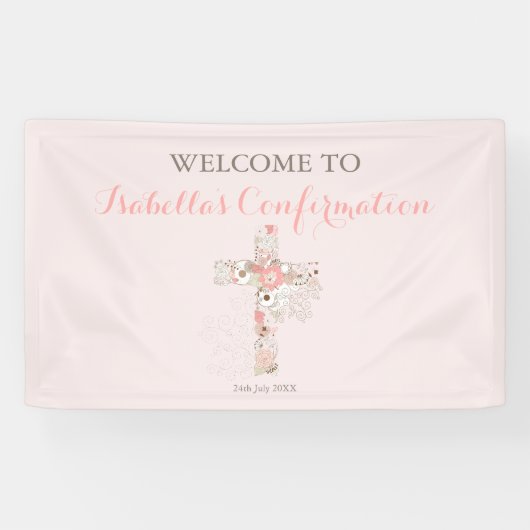 Moderne Rosa Bestätigung Blumenkreuz Name Banner (Horizontal)