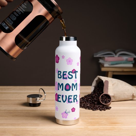 Moderne rosa beste Mama je niedliche Blume Muster Trinkflasche (Kaffee)