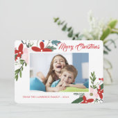 Moderne Rosa Bläserblüte Weihnachts-Fotokarte Feiertagskarte (Stehend Vorderseite)