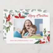 Moderne Rosa Bläserblüte Weihnachts-Fotokarte Feiertagskarte (Vorne/Hinten)