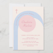 Moderne rosa blaue Beige Boho Arch Cross Taufe Einladung (Vorderseite)