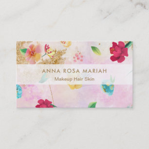 *~* Moderne rosa blaue Blumengold-Glitter-Muster Visitenkarte