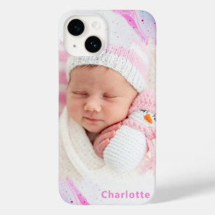 Moderne rosa blaue Foto Süße Mädchen Personalized Case-Mate iPhone 14 Hülle
