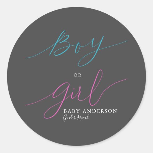 Moderne rosa blaue Jungs- oder Mädchenskripterei Runder Aufkleber (Vorderseite)