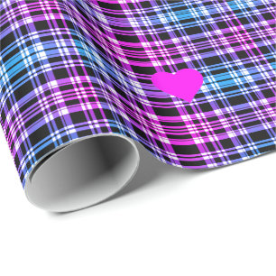 Moderne rosa blaue karierte Muster, rosa Herzen Geschenkpapier
