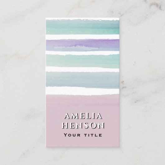 Moderne rosa blaue Wasserfarben Streifen Visitenkarte (Vorderseite)
