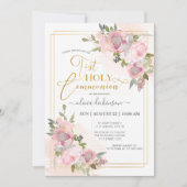 Moderne Rosa Blume Blumen erste Kommune Einladung (Vorderseite)