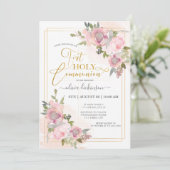 Moderne Rosa Blume Blumen erste Kommune Einladung (Stehend Vorderseite)