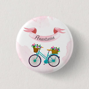 Moderne rosa Blume Fahrräder Button