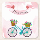 Moderne rosa Blume Fahrräder Rechteckiger Pappuntersetzer (Vorderseite)