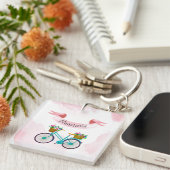 Moderne rosa Blume Fahrräder Schlüsselanhänger (Vorderseite rechts)