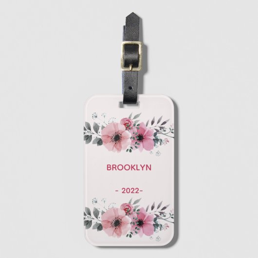 Moderne rosa Blume Gepäckanhänger (Vorderseite Vertikal)