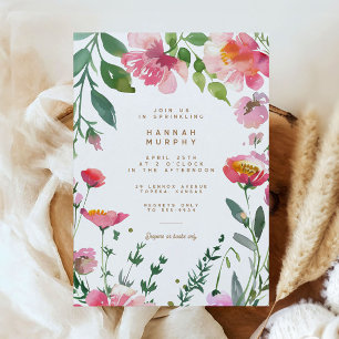 Moderne rosa Blume Goldene Gartenanlage Girl Girl  Einladung