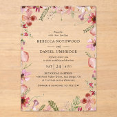 Moderne rosa Blume Hochzeit Acryleinladungen (Vorderseite)