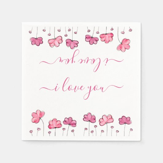 Moderne rosa Blume, ich Liebe Sie Serviette (Vorderseite)