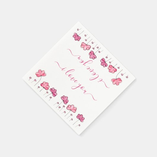 Moderne rosa Blume, ich Liebe Sie Serviette (Ecke)