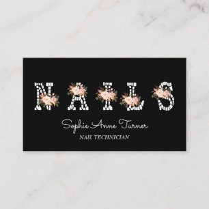 Moderne rosa Blume Letter Nail Techniker Visitenkarte