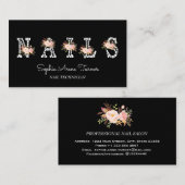 Moderne rosa Blume Letter Nail Techniker Visitenkarte (Vorne/Hinten)