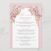 Moderne, rosa Blume mit rosa Boho-Bogen-Menü Menükarte (Vorderseite)