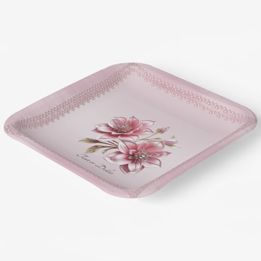 Moderne rosa Blume Papierplatte Pappteller (Gewinkelt)