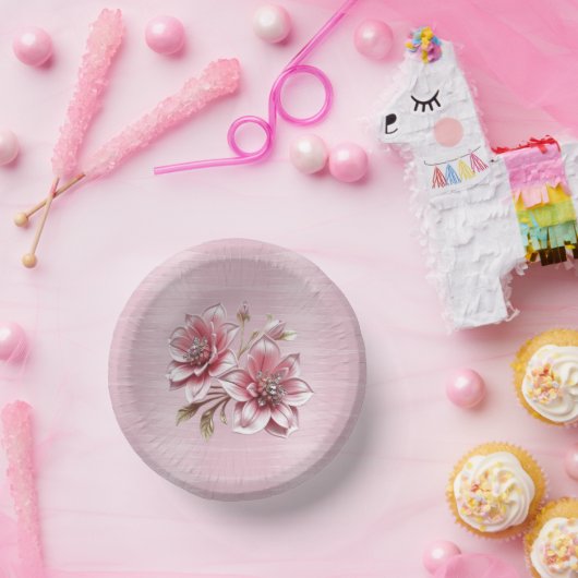 Moderne rosa Blume Pappteller (Party)