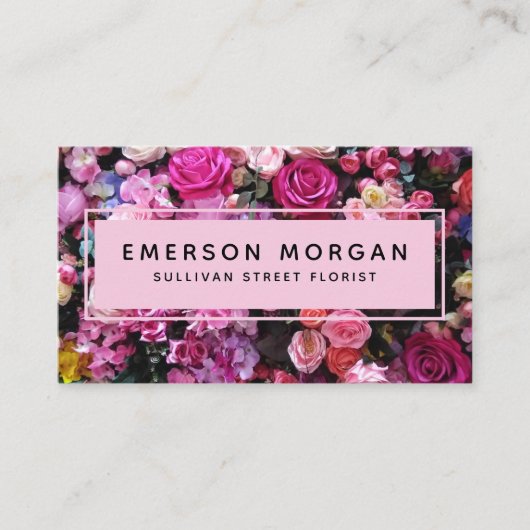 Moderne rosa Blume QR Code Florist Visitenkarte (Vorderseite)