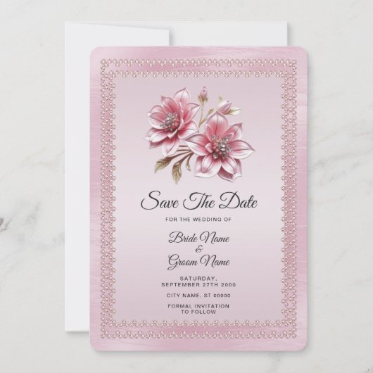 Moderne rosa Blume Save the Date (Vorderseite)