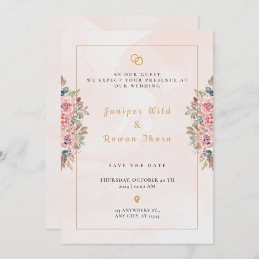 Moderne rosa Blume zum Hochzeitsfeiern Einladung (Vorne/Hinten)